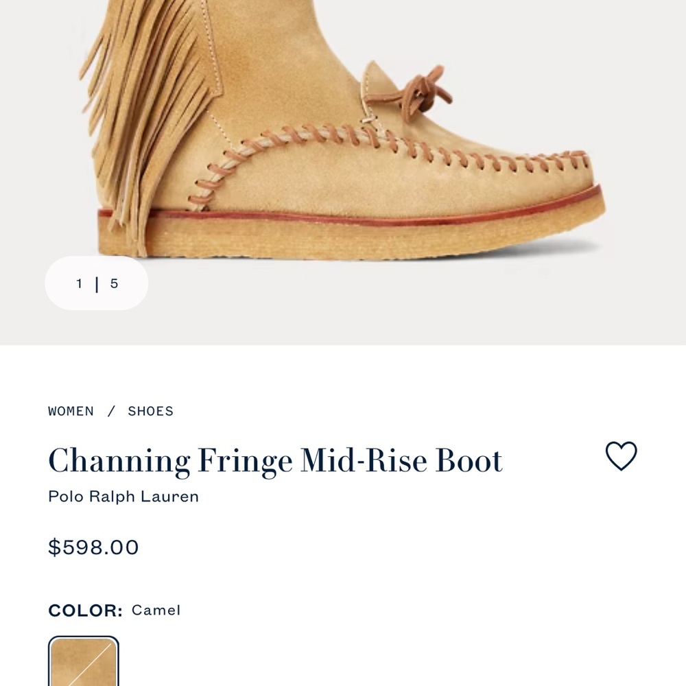 Polo by Ralph Lauren Women's Camel Fringe Mid-Rise Boot